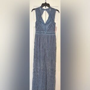 She + Sky Dusty Blue Lace Maxi Gown